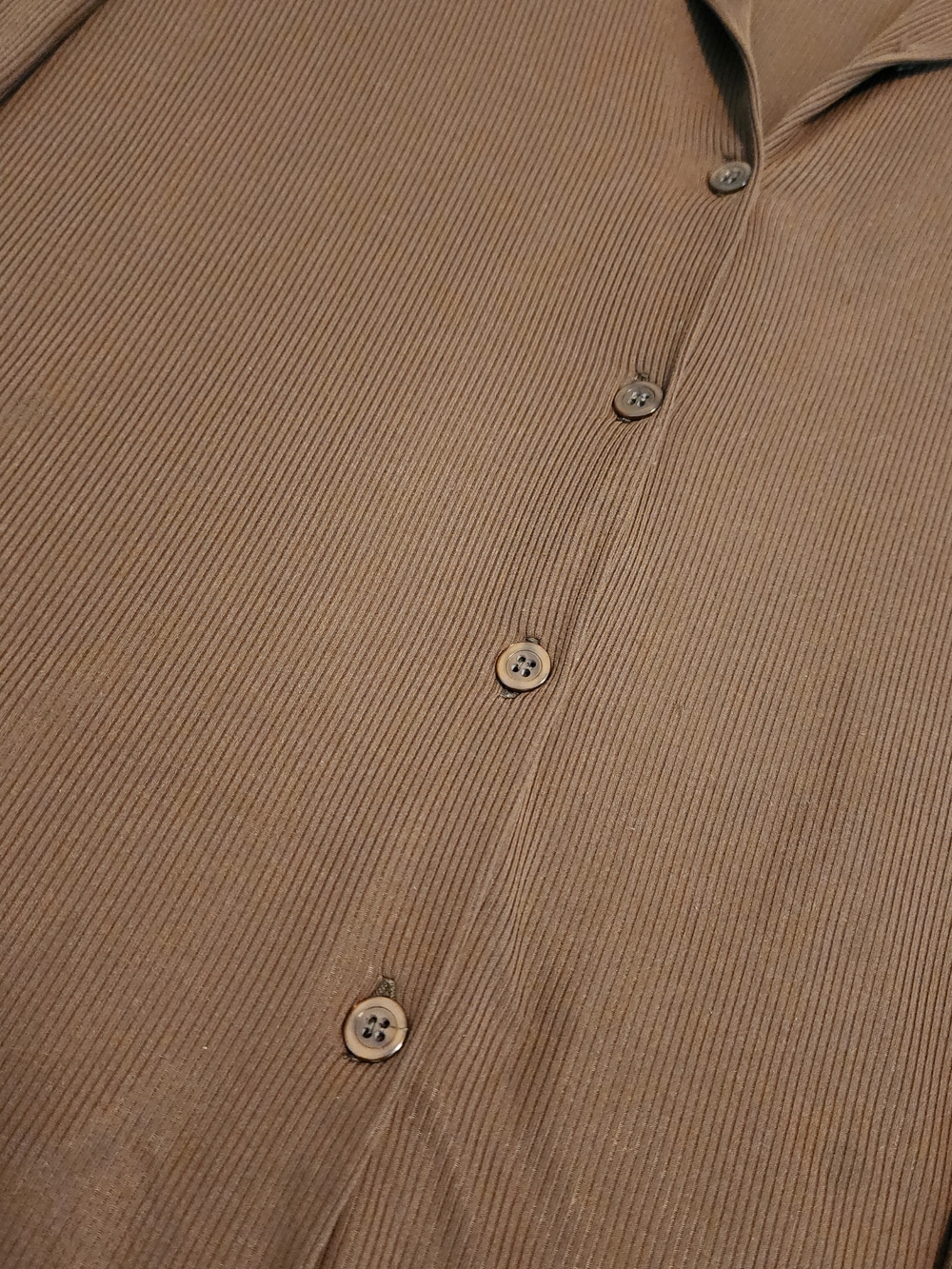 Relaxed Ribbed Button-Front Long Brown Top Dress Loungewear Size 42 - Picture 6 of 13